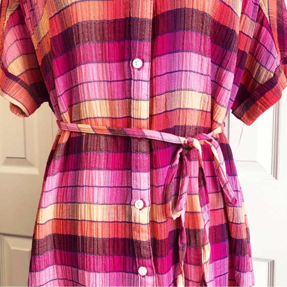 NWT Isabel Maternity Pink Plaid Button Down Tunic w/ Tie Belt Large - Picture 9 of 16